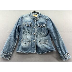 Comfort Denim Jean Jacket Womens Sz Medium Button Up Medium Wash Military